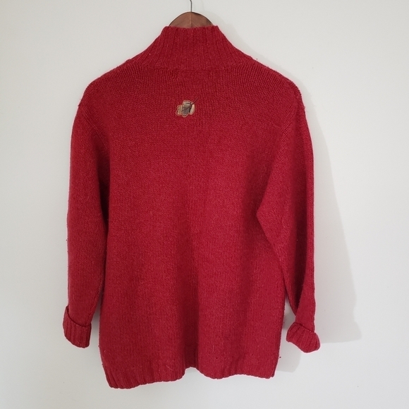 Wool Cardigan Sweater Womens Size Medium Red Embroidered Leaves Vintage Tulchan - Picture 6 of 11